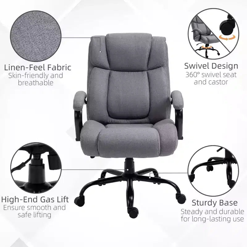 Vinsetto High Back Big and Tall Executive Office Chair 485lbs with Wide Seat Computer Desk Chair with Linen Fabric Swivel Wheels