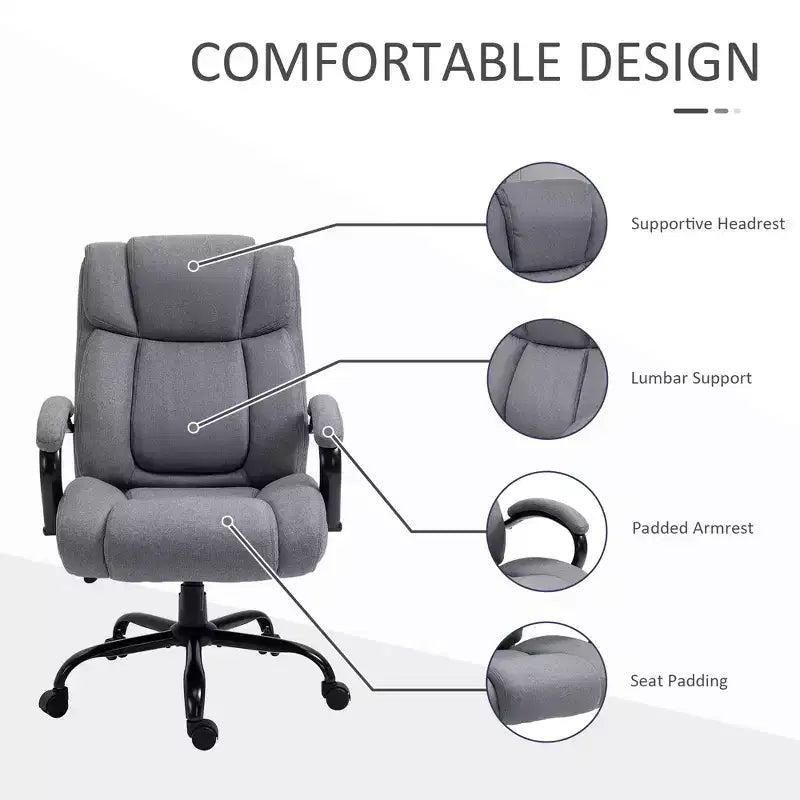Vinsetto High Back Big and Tall Executive Office Chair 485lbs with Wide Seat Computer Desk Chair with Linen Fabric Swivel Wheels