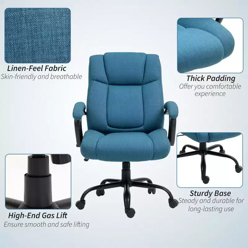 Vinsetto High Back Big and Tall Executive Office Chair 485lbs with Wide Seat Computer Desk Chair with Linen Fabric Swivel Wheels
