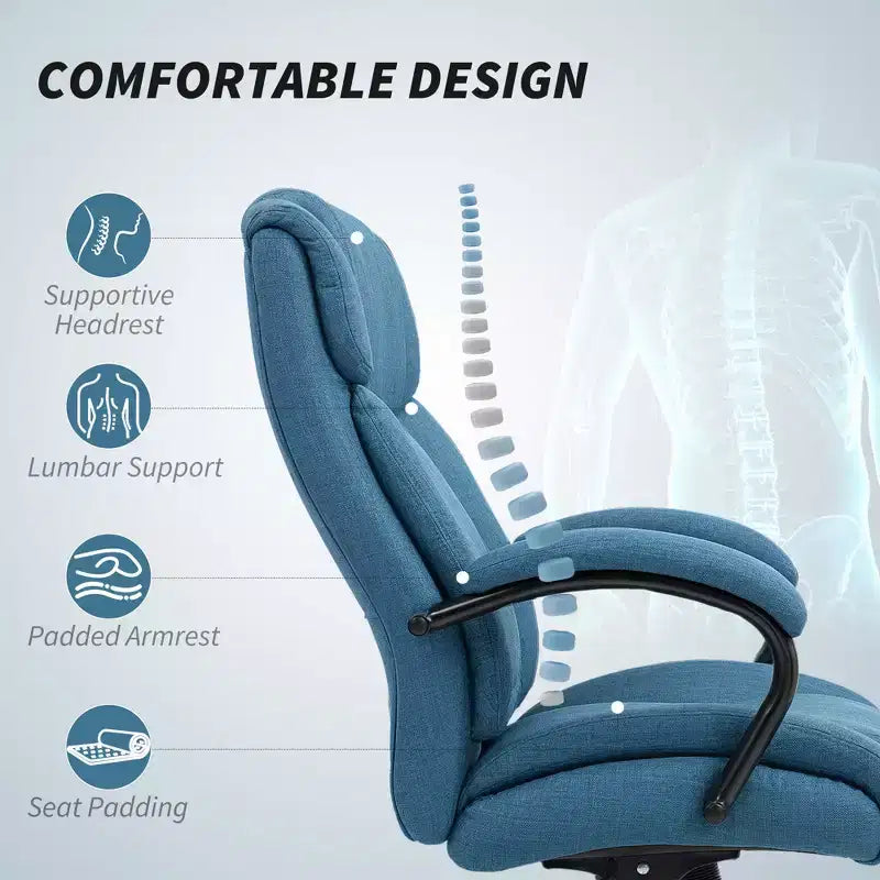 Vinsetto High Back Big and Tall Executive Office Chair 485lbs with Wide Seat Computer Desk Chair with Linen Fabric Swivel Wheels