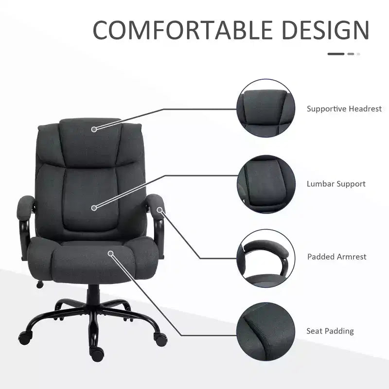 Vinsetto High Back Big and Tall Executive Office Chair 485lbs with Wide Seat Computer Desk Chair with Linen Fabric Swivel Wheels