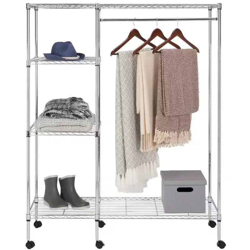 Betsy Adjustable Garment Rack (Optional Casters/Wheels) - HAC1008 - Chrome - Safavieh