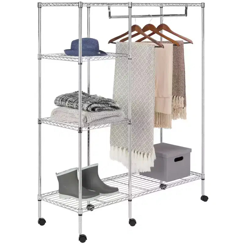 Betsy Adjustable Garment Rack (Optional Casters/Wheels) - HAC1008 - Chrome - Safavieh