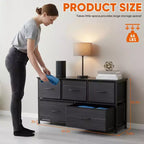 JIONJOY 5 - Drawer Dresser Fabric Dresser Storage Unit Side Table with Metal Frame