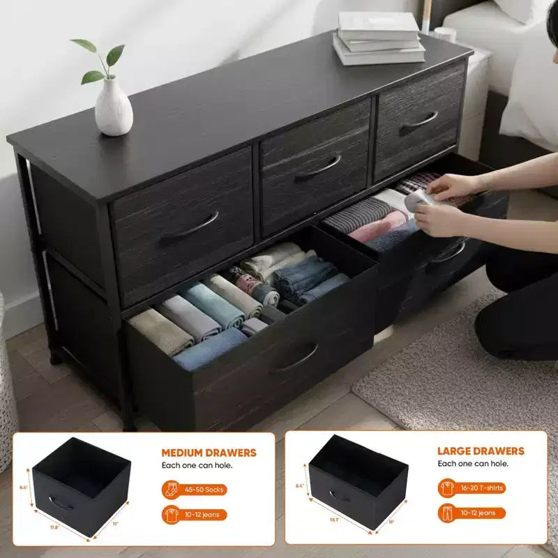 JIONJOY 5 - Drawer Dresser Fabric Dresser Storage Unit Side Table with Metal Frame