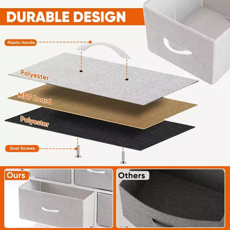 JIONJOY 5 - Drawer Dresser Fabric Dresser Storage Unit Side Table with Metal Frame