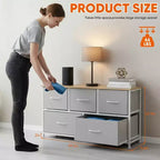 JIONJOY 5 - Drawer Dresser Fabric Dresser Storage Unit Side Table with Metal Frame