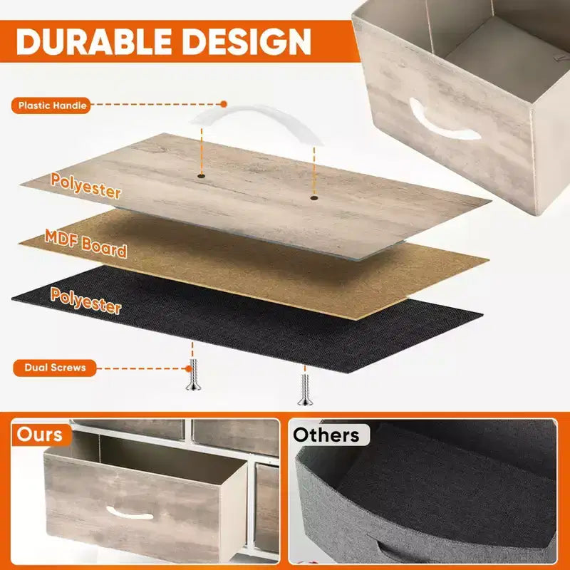 JIONJOY 5 - Drawer Dresser Fabric Dresser Storage Unit Side Table with Metal Frame