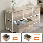 JIONJOY 5 - Drawer Dresser Fabric Dresser Storage Unit Side Table with Metal Frame