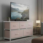 JIONJOY 5 - Drawer Dresser Fabric Dresser Storage Unit Side Table with Metal Frame
