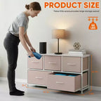JIONJOY 5 - Drawer Dresser Fabric Dresser Storage Unit Side Table with Metal Frame