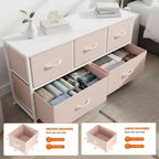 JIONJOY 5 - Drawer Dresser Fabric Dresser Storage Unit Side Table with Metal Frame