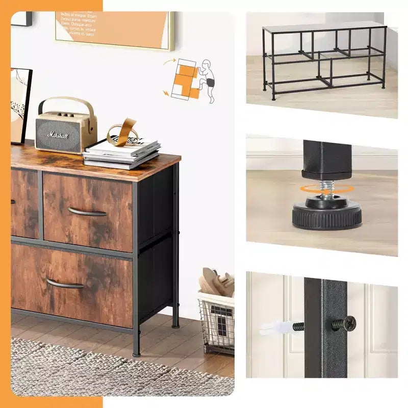 JIONJOY 5 - Drawer Dresser Fabric Dresser Storage Unit Side Table with Metal Frame