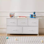 JIONJOY 5 - Drawer Dresser Fabric Dresser Storage Unit Side Table with Metal Frame