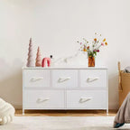 JIONJOY 5 - Drawer Dresser Fabric Dresser Storage Unit Side Table with Metal Frame