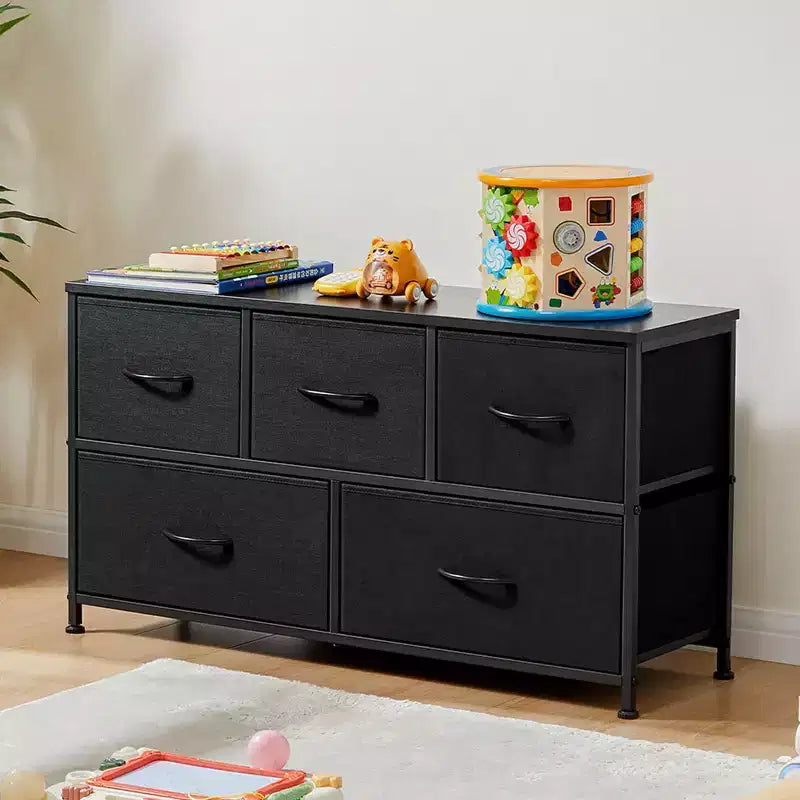 JIONJOY 5 - Drawer Dresser Fabric Dresser Storage Unit Side Table with Metal Frame
