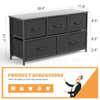 JIONJOY 5 - Drawer Dresser Fabric Dresser Storage Unit Side Table with Metal Frame