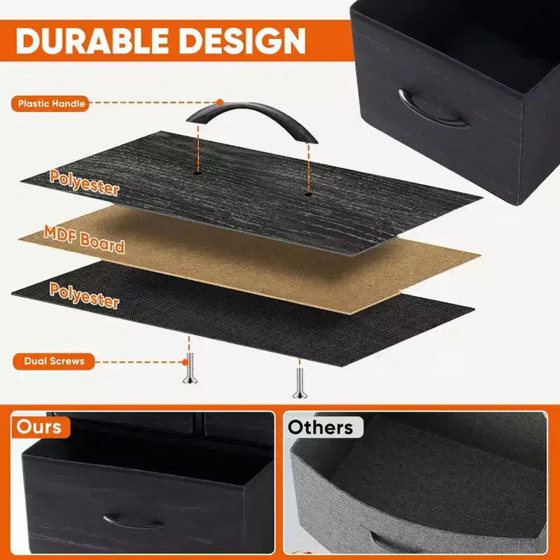 JIONJOY 5 - Drawer Dresser Fabric Dresser Storage Unit Side Table with Metal Frame