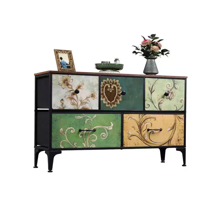 JIONJOY 5 - Drawer Dresser Fabric Dresser Storage Unit Side Table with Metal Frame