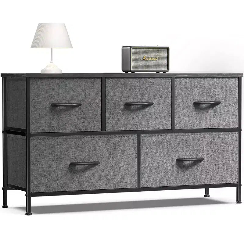 JIONJOY 5 - Drawer Dresser Fabric Dresser Storage Unit Side Table with Metal Frame