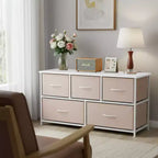 JIONJOY 5 - Drawer Dresser Fabric Dresser Storage Unit Side Table with Metal Frame