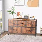 JIONJOY 5 - Drawer Dresser Fabric Dresser Storage Unit Side Table with Metal Frame