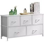 JIONJOY 5 - Drawer Dresser Fabric Dresser Storage Unit Side Table with Metal Frame