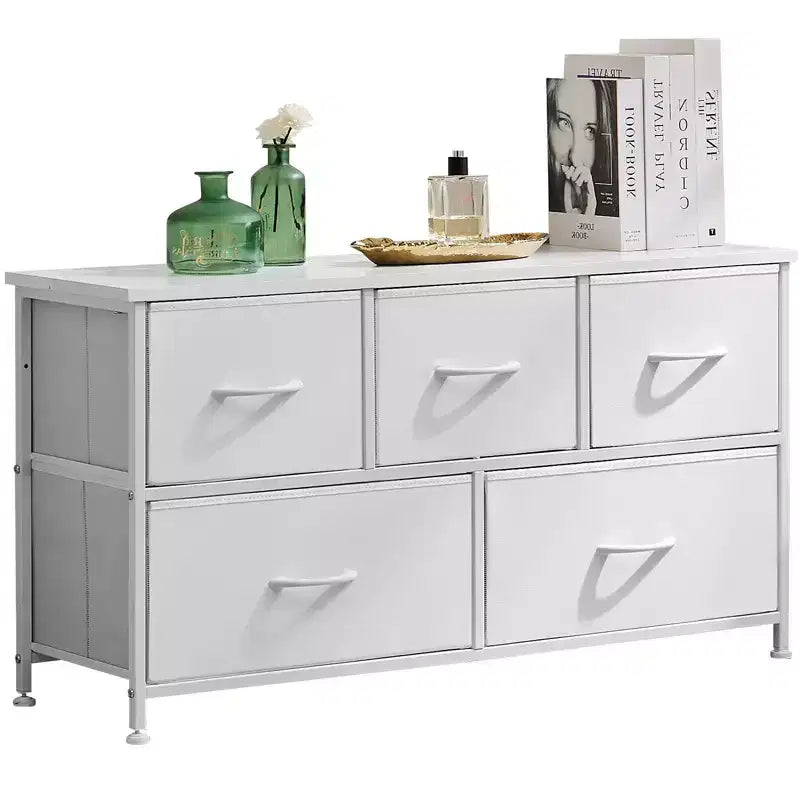 JIONJOY 5 - Drawer Dresser Fabric Dresser Storage Unit Side Table with Metal Frame