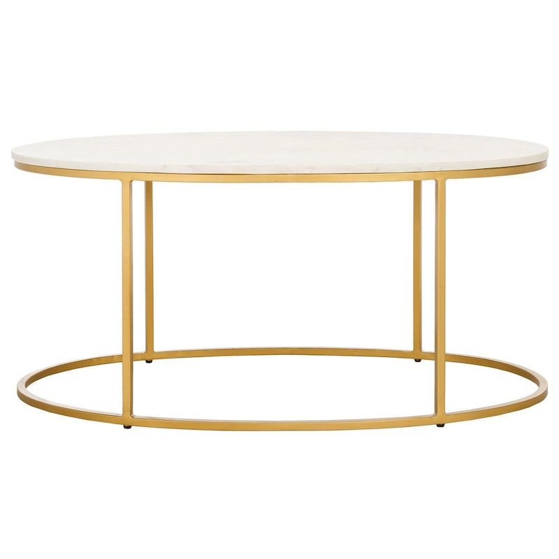 Tavolino da caffè Art Déco in marmo con cornice circolare aperta dorata, completamente assemblato, 99 cm L x 53 cm P x 46 cm A