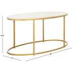 Tavolino da caffè Art Déco in marmo con cornice circolare aperta dorata, completamente assemblato, 99 cm L x 53 cm P x 46 cm A