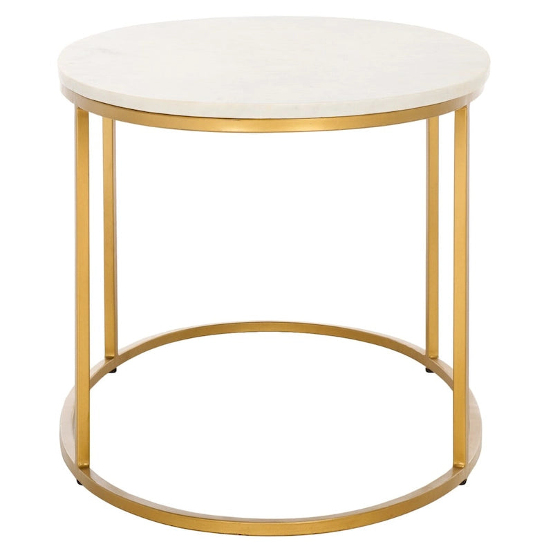 Tavolino da caffè Art Déco in marmo con cornice circolare aperta dorata, completamente assemblato, 99 cm L x 53 cm P x 46 cm A