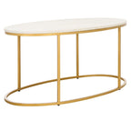 Tavolino da caffè Art Déco in marmo con cornice circolare aperta dorata, completamente assemblato, 99 cm L x 53 cm P x 46 cm A