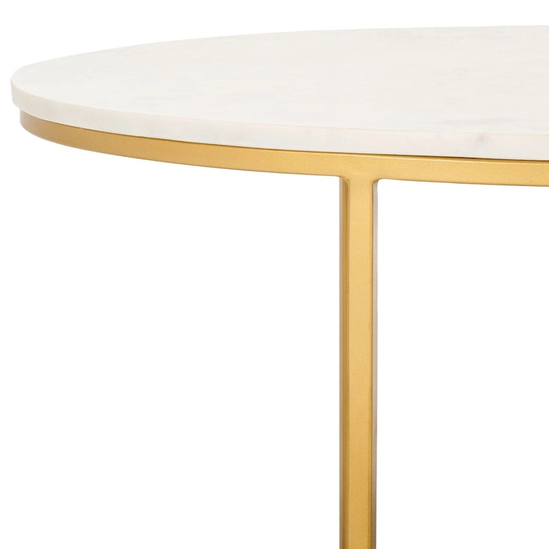Tavolino da caffè Art Déco in marmo con cornice circolare aperta dorata, completamente assemblato, 99 cm L x 53 cm P x 46 cm A