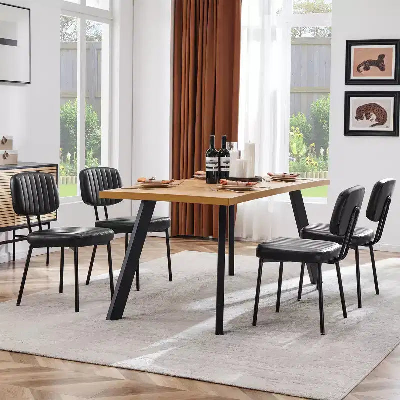 JIONJOY Mid Century Modern Faux Leather Upholstery Dining Chair with Metal Legs Set of 2