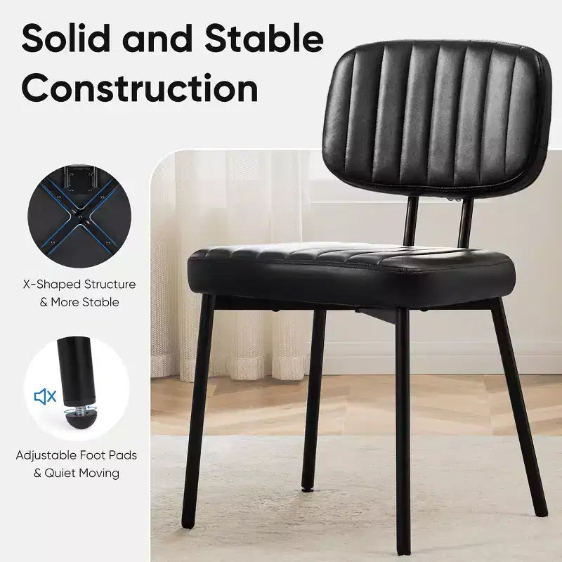 JIONJOY Mid Century Modern Faux Leather Upholstery Dining Chair with Metal Legs Set of 2