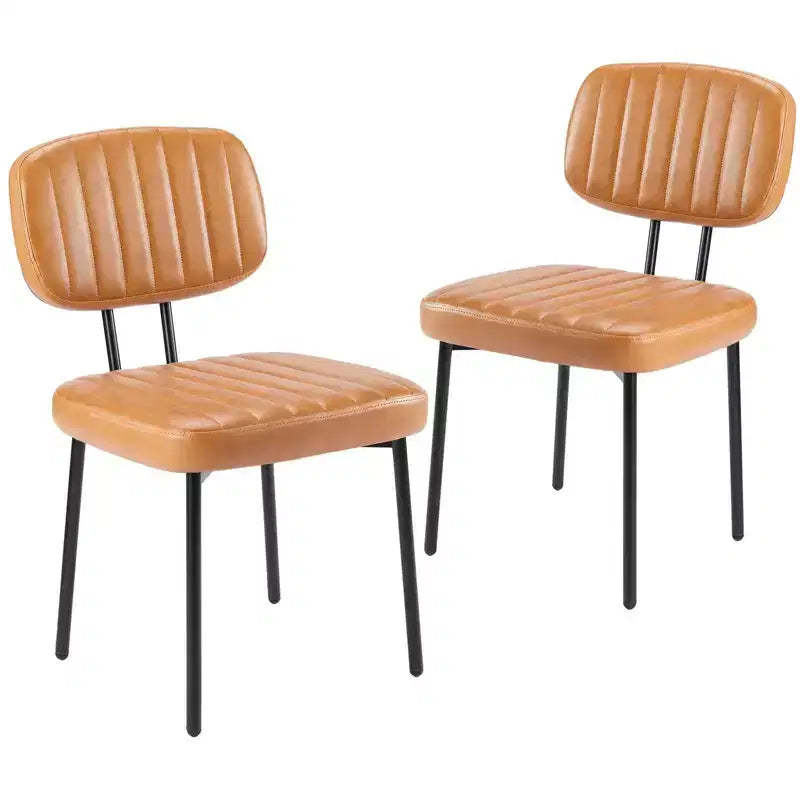 JIONJOY Mid Century Modern Faux Leather Upholstery Dining Chair with Metal Legs Set of 2