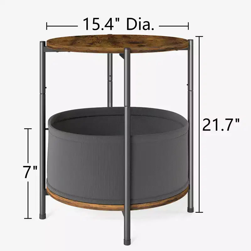 Set of 2 Round Side Tables with Removable Fabric Basket Industrial End Tables