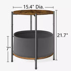 Set of 2 Round Side Tables with Removable Fabric Basket Industrial End Tables