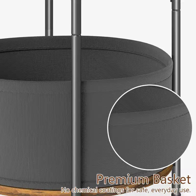 Set of 2 Round Side Tables with Removable Fabric Basket Industrial End Tables