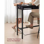 Bar Table with Power Outlet, 39.3 Inches Bar Height Pub Table, Rectangular Storage Kitchen Table with Movable Drawer, 2 Hooks, Narrow High Top Table