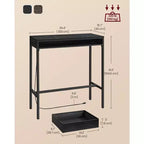 Bar Table with Power Outlet, 39.3 Inches Bar Height Pub Table, Rectangular Storage Kitchen Table with Movable Drawer, 2 Hooks, Narrow High Top Table