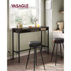 Bar Table with Power Outlet, 39.3 Inches Bar Height Pub Table, Rectangular Storage Kitchen Table with Movable Drawer, 2 Hooks, Narrow High Top Table