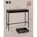 Bar Table with Power Outlet, 39.3 Inches Bar Height Pub Table, Rectangular Storage Kitchen Table with Movable Drawer, 2 Hooks, Narrow High Top Table