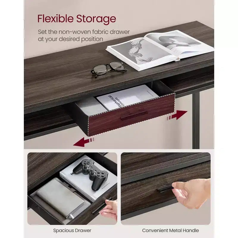 Bar Table with Power Outlet, 39.3 Inches Bar Height Pub Table, Rectangular Storage Kitchen Table with Movable Drawer, 2 Hooks, Narrow High Top Table