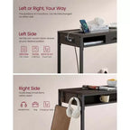Bar Table with Power Outlet, 39.3 Inches Bar Height Pub Table, Rectangular Storage Kitchen Table with Movable Drawer, 2 Hooks, Narrow High Top Table