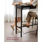 Bar Table with Power Outlet, 39.3 Inches Bar Height Pub Table, Rectangular Storage Kitchen Table with Movable Drawer, 2 Hooks, Narrow High Top Table
