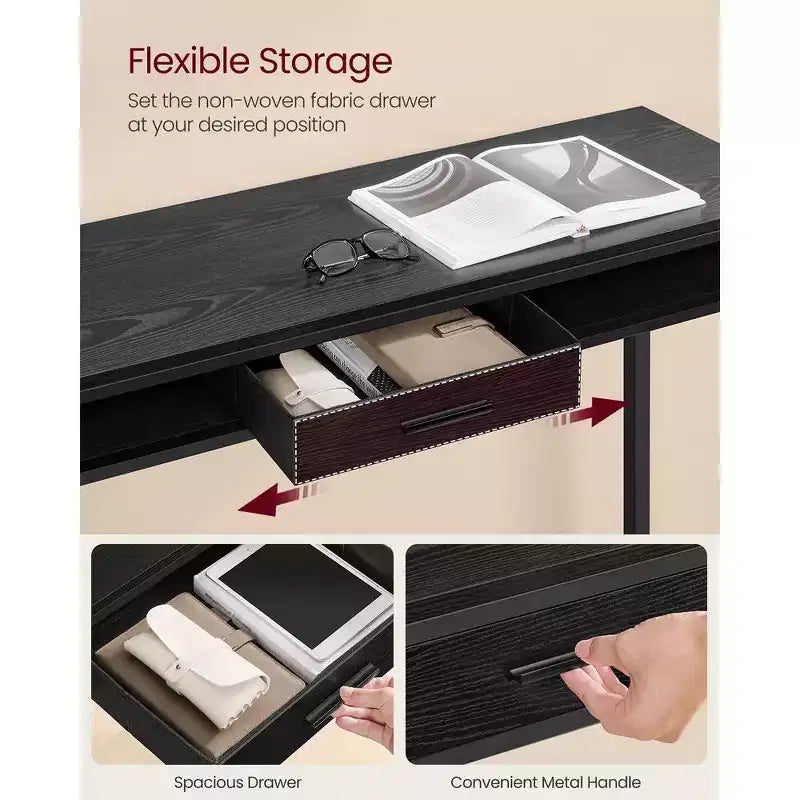 Bar Table with Power Outlet, 39.3 Inches Bar Height Pub Table, Rectangular Storage Kitchen Table with Movable Drawer, 2 Hooks, Narrow High Top Table