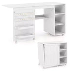 Costway Folding Sewing Table with Storage Shelves 2 Storage Bins & 18 Pegs Lockable Casters