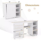 Costway Folding Sewing Table with Storage Shelves 2 Storage Bins & 18 Pegs Lockable Casters