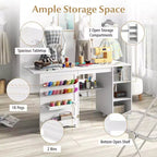 Costway Folding Sewing Table with Storage Shelves 2 Storage Bins & 18 Pegs Lockable Casters